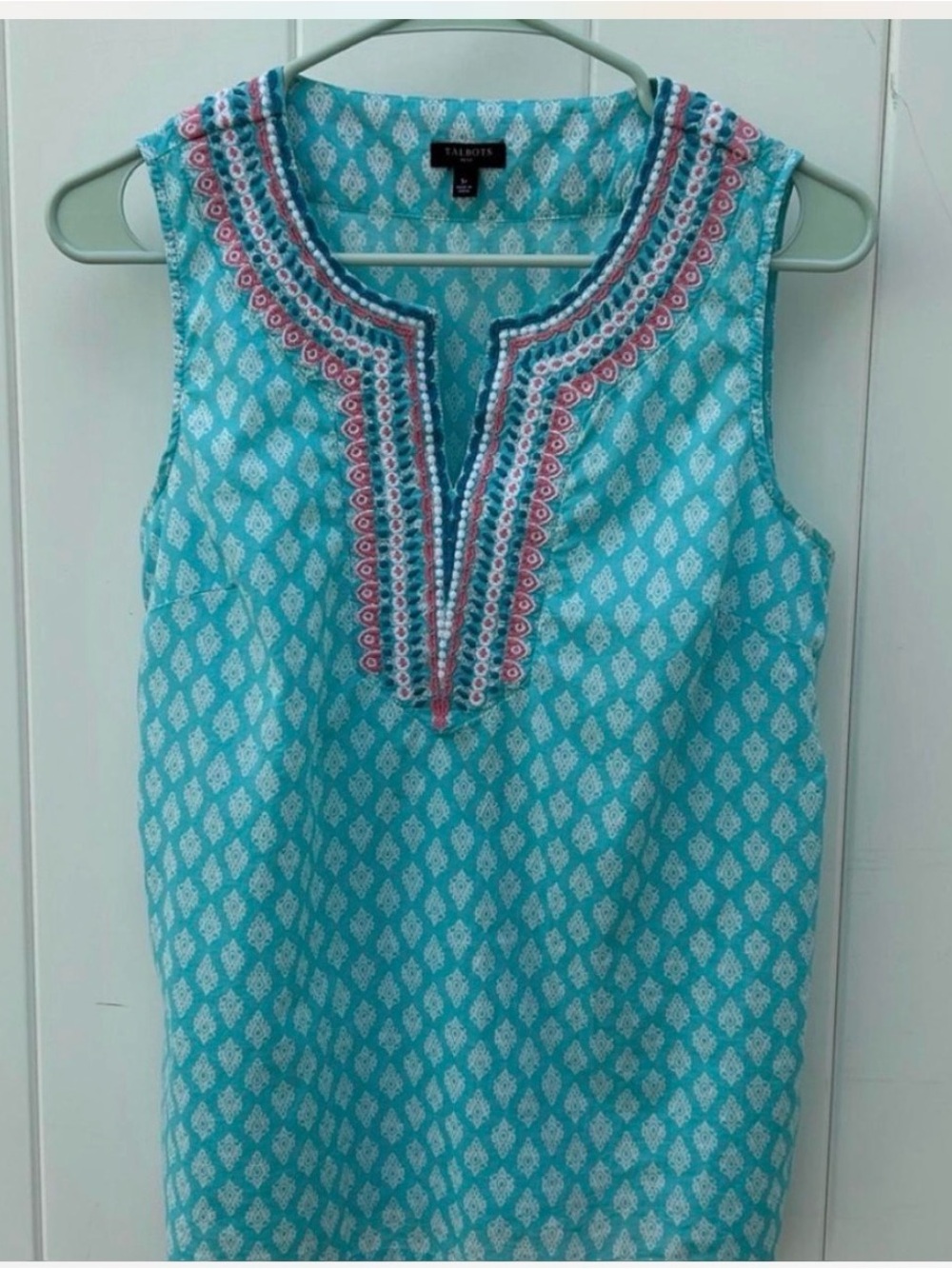 Talbots Turquoise Sleeveless Embroidered Tunic Top SP